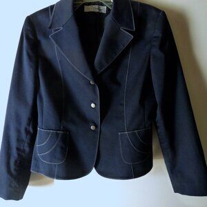 Tahari Arthur Levine navy cotton blend blazer jacket 12P
